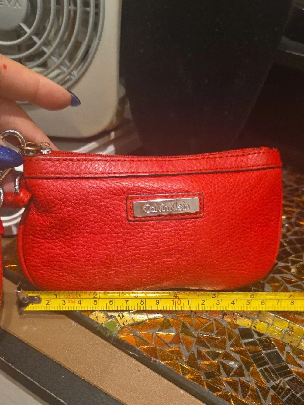 Calvin Klein Red Leather Wristlet Clutch
